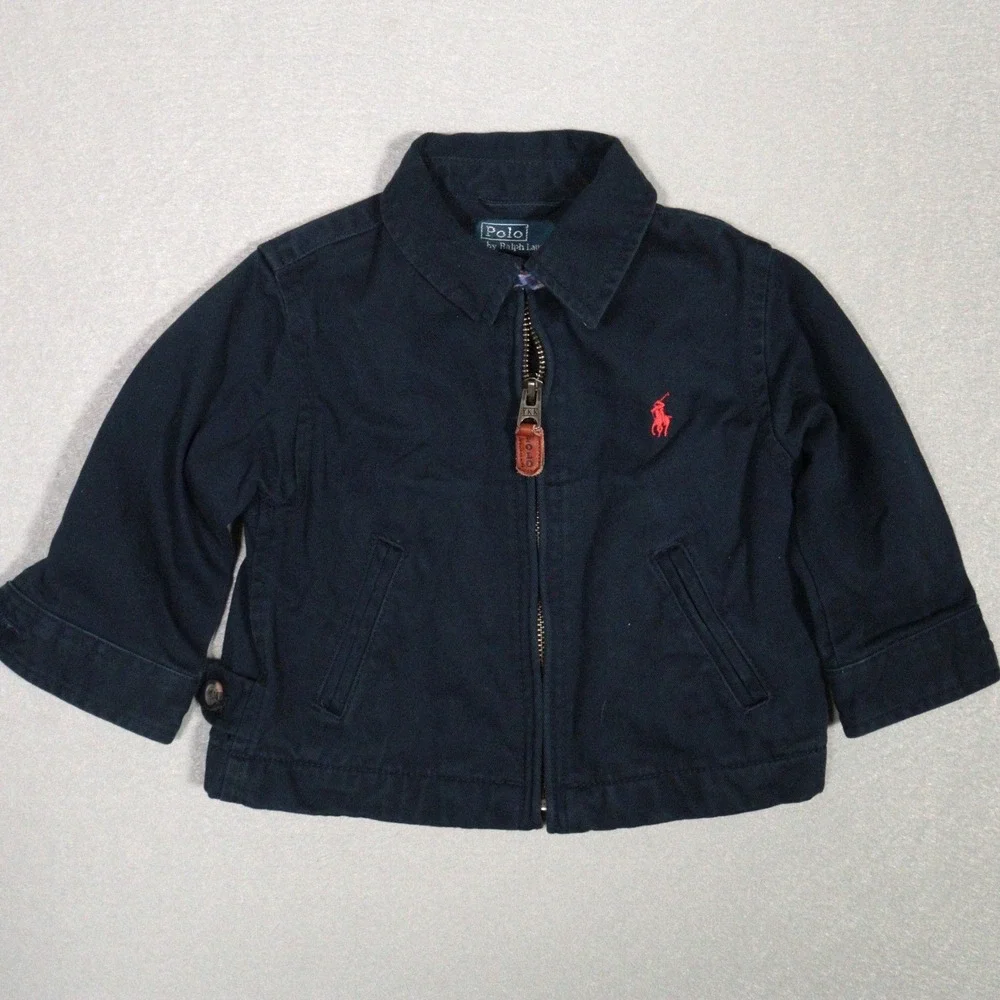 Polo Ralph Lauren Harrington Jacket Plaid Collar Classic Preppy Navy Baby 12M